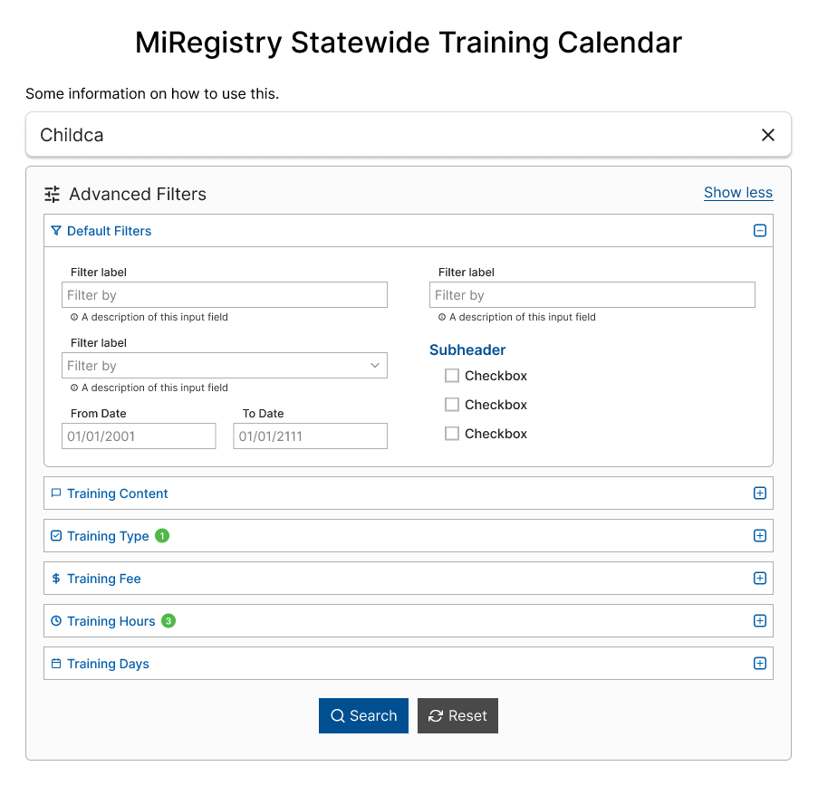 The Advanced section expanded, exposing search filters