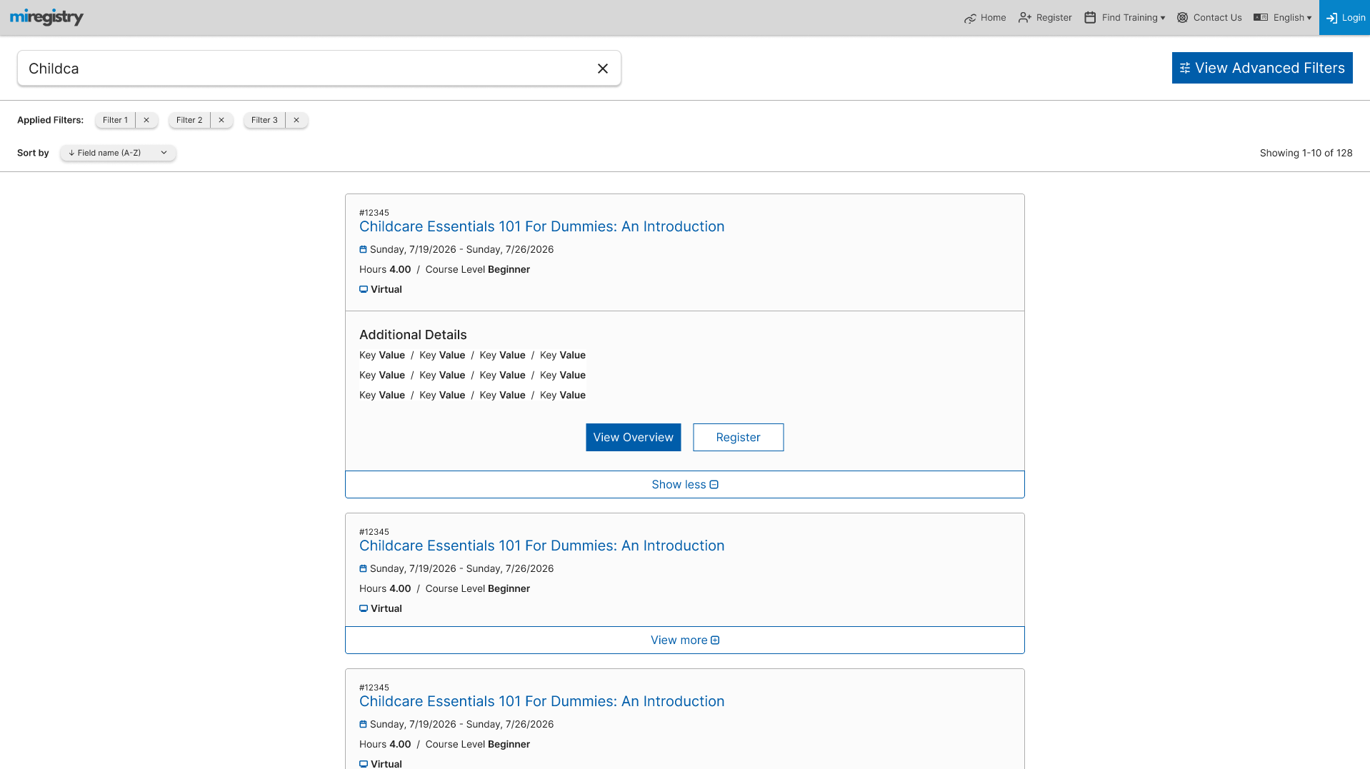 The dedicated results page with expandable result cards