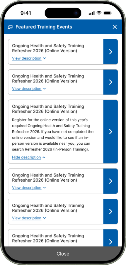 Featured Events were moved into a full-screen overlay