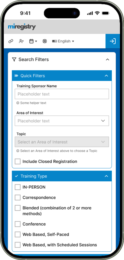 Filter subsections were condensed into collapsible elements