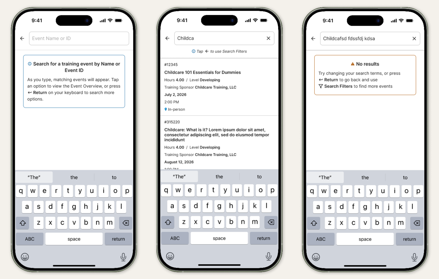 The omnisearch is in a full-screen overlay with embedded instructions to accomodate mobile differences